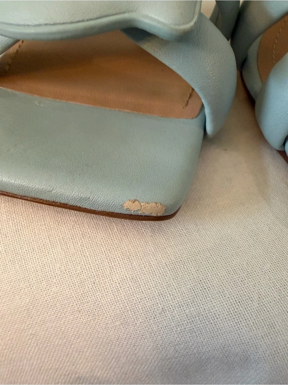 Coach Light Blue Knotted Leather Heeled Slide